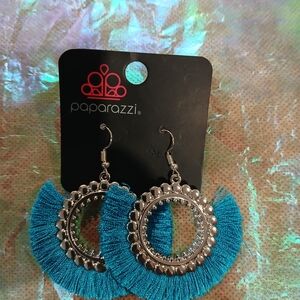 Paparazzi Turquoise and Silver Hoop Earrings